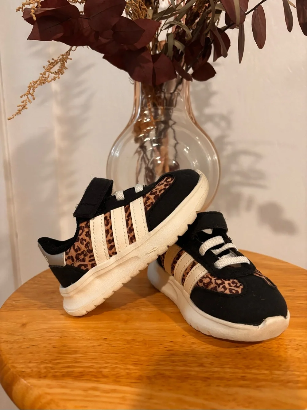 Toddler Adidas Leopard-Print Sneakers with Black & Cream Accents